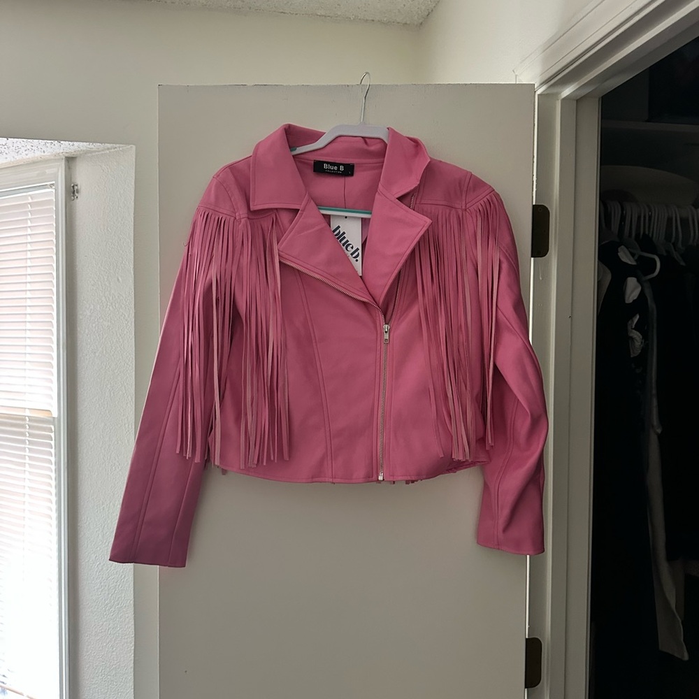 Pink tassel leather jacket